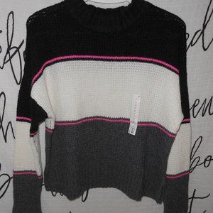 NWT Juniors' SO Mockneck Boxy Sweater Sz MD Hot Pink/Black/Gray